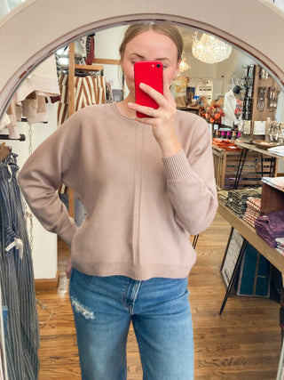 Cocoa Viscose Front Seam Round-neck Sweater ZN-70