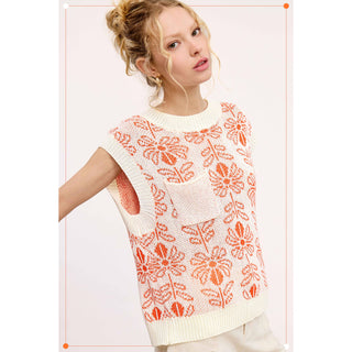 Sleeveless Sweater Vest Top | Floral Pattern | La Miel | LM-26