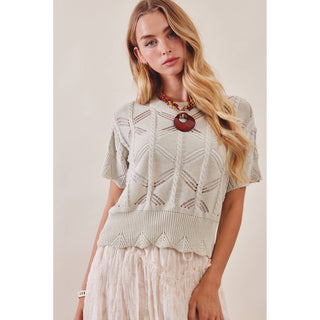 Pointelle Knit Short Sleeve Top | LI-15