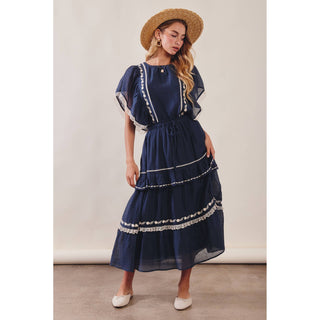 Embroidered Boho Tiered Maxi Skirt | LI-13