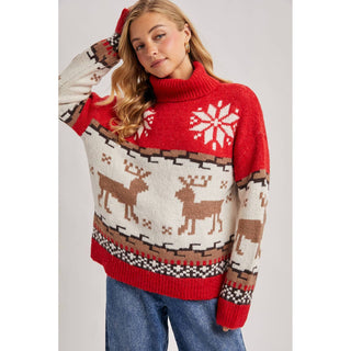 Nordic Reindeer Turtleneck Sweater | BI-32