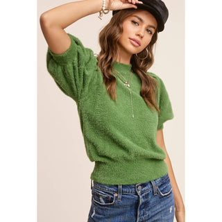 Puff Short Puff Sleeve Knit Top | Soft Mohair | La Miel | LM-24