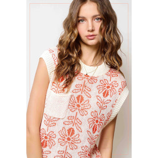 Sleeveless Sweater Vest Top | Floral Pattern | La Miel | LM-26