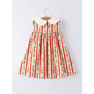 Easter Floral And Rabbit Embroidered Girls Dress RF-02