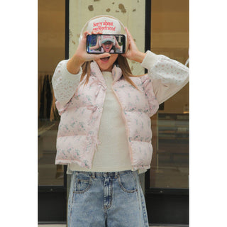 Front Bow Ruffle Sleeve Puffer Vest | VJ-01