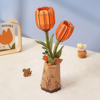 Orange Tulip Rowood DIY Wooden Flower Bouquet 3D