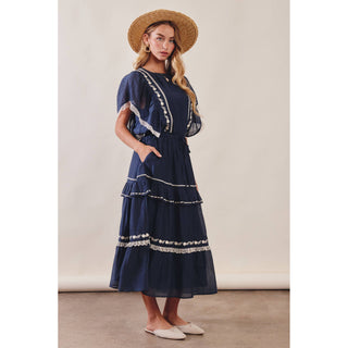 Embroidered Boho Tiered Maxi Skirt | LI-13