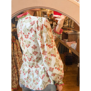 Marsala Ruffle Detail Boho Floral Peplum Top JO-07