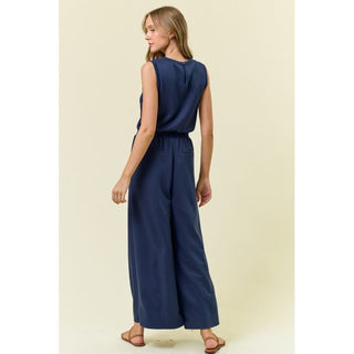 V-Neck Wide Culotte-Leg Jumpsuit | DR-22