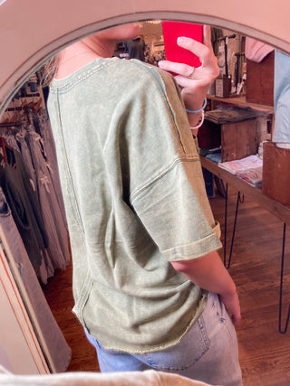 Olive Grove Acid Wash Top ZN-61