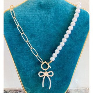 Gilded Grace Bow Necklace with Gold Earrings | CRM-GD