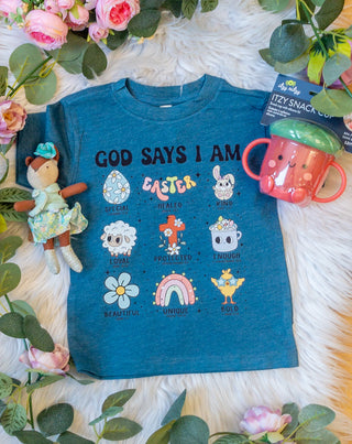 God Says I Am Easter Graphic Tee Shirt for Toddlers KT-44