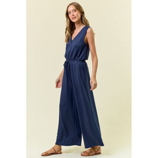 V-Neck Wide Culotte-Leg Jumpsuit | DR-22