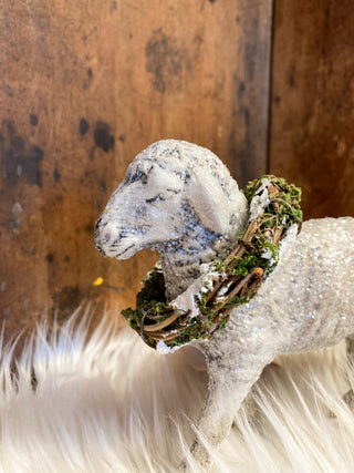 Christmas Lamb with Wreath Figurine