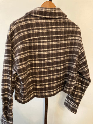 Chestnut Plaid Cropped Shacket | TI-12