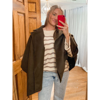 Olive Belted Tailored Cape - OR-02