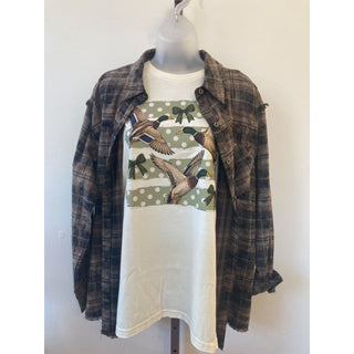 Black and Brown Distressed Plaid Flannel Shirt DR-26
