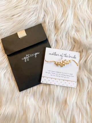 Mother of the Bride White Zircon Leaf Bracelet | Gold Plated | Adjustable