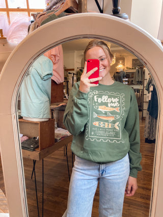Fishers of Men Olive Green Sweatshirt | Matthew 4:19 | KT-362