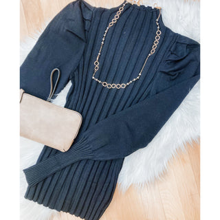 Mock Neck Puff Sleeved Knit Top BI-08