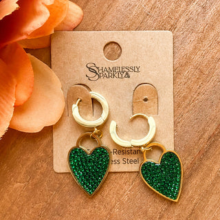 Enchanted Heart Earrings | 18K Gold-Plated Green Pave | MA-22