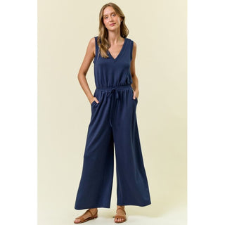 V-Neck Wide Culotte-Leg Jumpsuit | DR-22