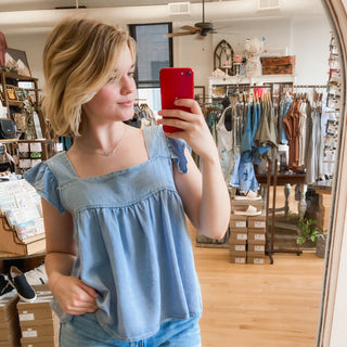 Square Neck Ruffled Denim Top HL-02