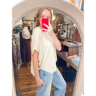 Cream Asymmetrical Loose Flow Top | EN-08