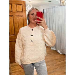 Vanilla Quilted Jersey Button Front Sweatshirt DR-30