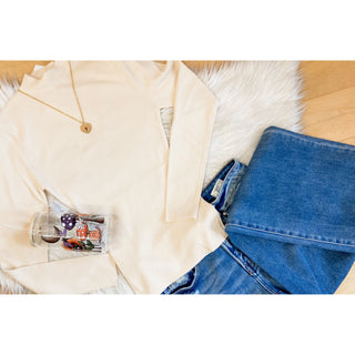 Evergreen Charm Top | Mock Neck Sweater Knit | Hunter Green & Ecru | BP-42