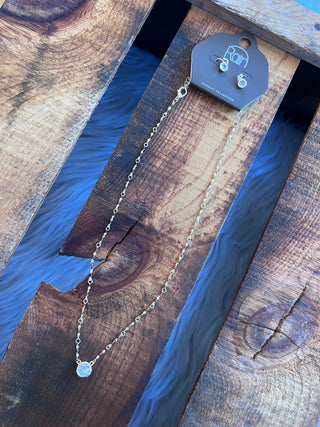 Frilly Chain Gem Necklace & Earring Set