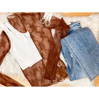 Primrose Path Lace Mock Neck Long Sleeve Layering Top LI-05