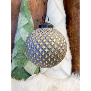 Old World Gold & Grey Kugel Ornament