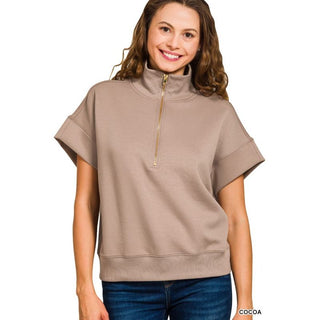 Scuba High Neck Half Zip Short Sleeve Pullover | ZN-56