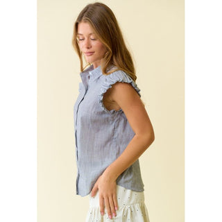 Midnight Black Puff Sleeve Button-down Top | DR-21