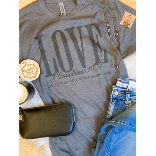 LOVE 1 Corinthians 16:14 Tee | Vintage Heavy Metal | Short-Sleeved Tee | KT-193