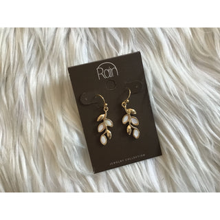 White Leaf Branch Drop Earrings | RJ-17