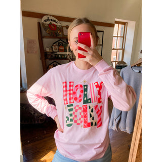 Holly Jolly Patchwork Long Sleeve Tee | KT-420