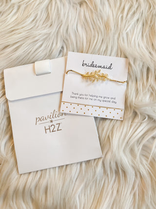 Bridesmaid White Zircon Leaf Bracelet | Gold Plated | Adjustable