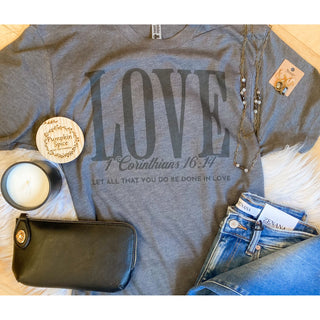 LOVE 1 Corinthians 16:14 Tee | Vintage Heavy Metal | Short-Sleeved Tee | KT-193