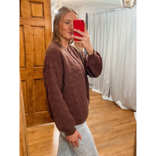 Espresso Quilted Jersey Button Front Sweatshirt DR-29