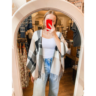 Alora Taupe Plaid Open Front Wrap