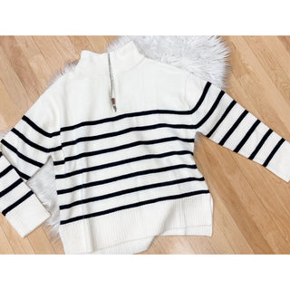 Quarter Zip-up Stripe Pullover Sweater BI-10