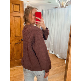 Espresso Quilted Jersey Button Front Sweatshirt DR-29