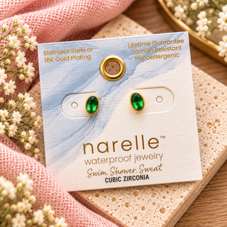 Narelle Waterproof Oval Cubic Zirconia Stud Earrings