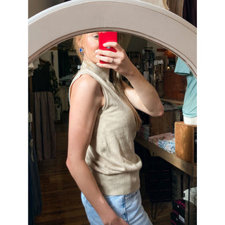 Cream Sleeveless Turtleneck Knit Top DR-33