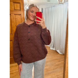 Espresso Quilted Jersey Button Front Sweatshirt DR-29