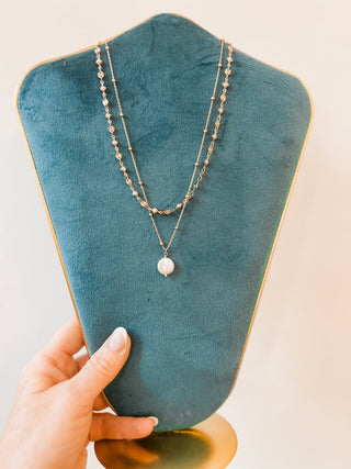 Layered Gold Chain Pearl Necklace & Earring Set