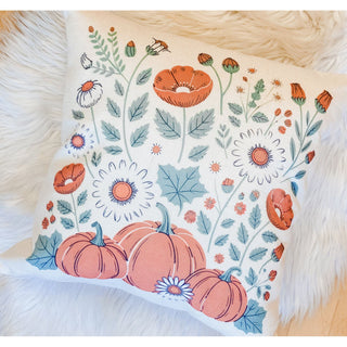 Fall Pillow | Autumn Flowers and Pumpkins | KT-147