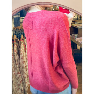 Red Brushed Melange Hacci Center Seam Oversized Sweater ZN-80
